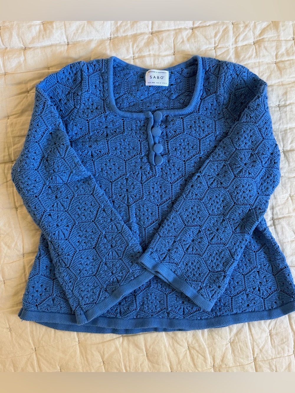 Sabo Skirt Blue Knit Button-Front Women's Sweater